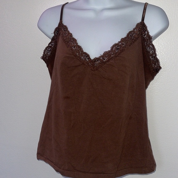 brown tank with lace deep vneck size Medium - Picture 1 of 16
